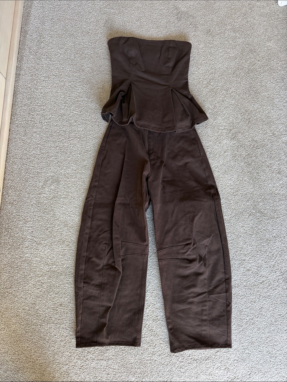Strapless Kelsis Fall Denim Set in Dark Brown